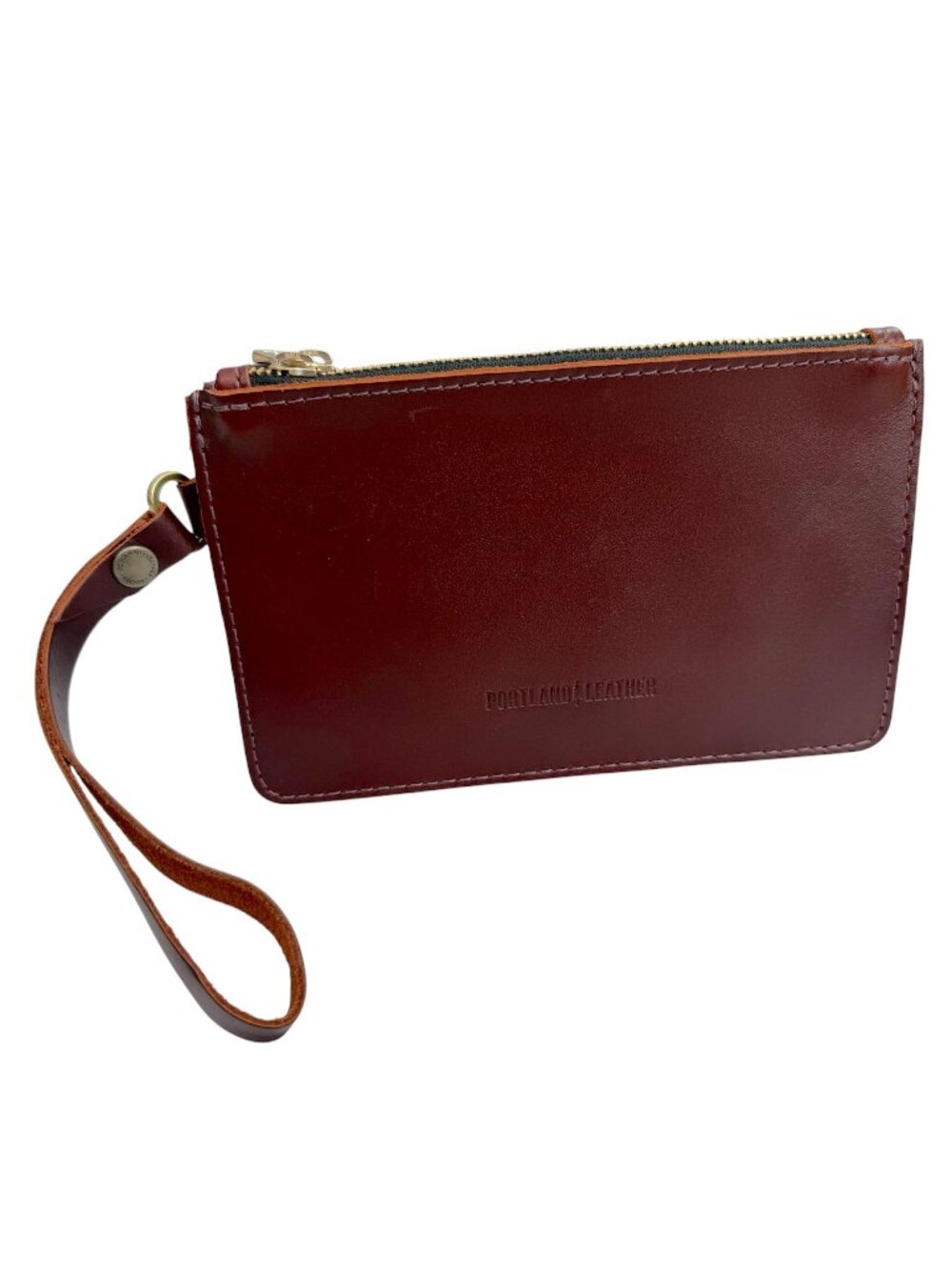 Portland Leather Goods Zip-Zap Duo Wristlet in Cognac Leather $112 5.5" x 8.5"